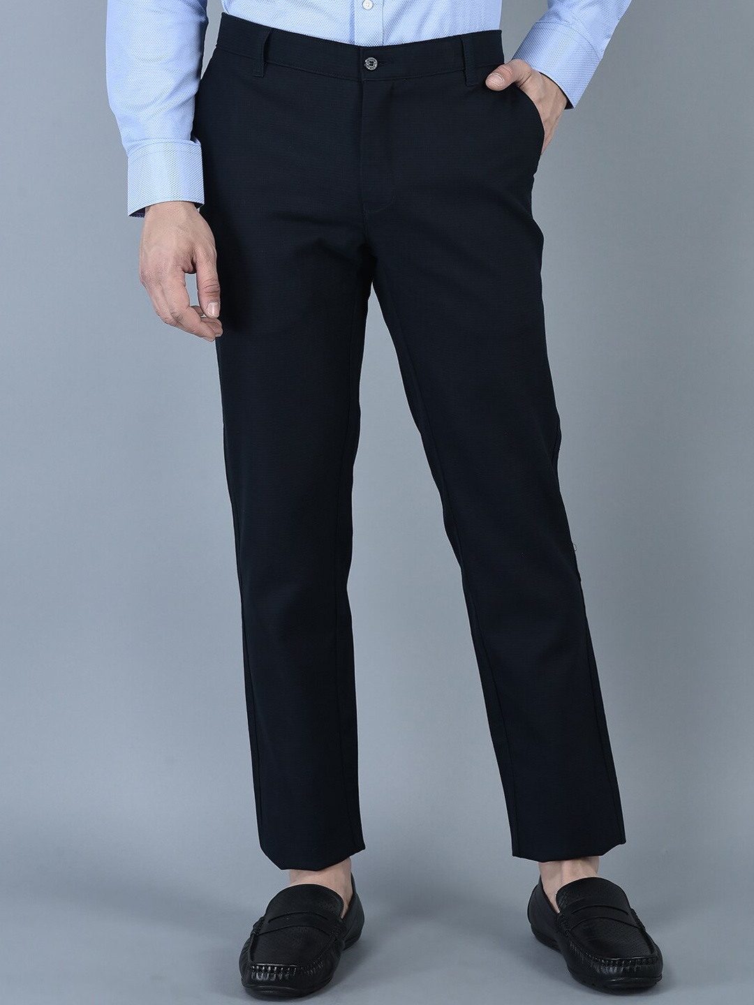 

CANOE Men Smart Straight Fit Easy Wash Formal Trousers, Navy blue