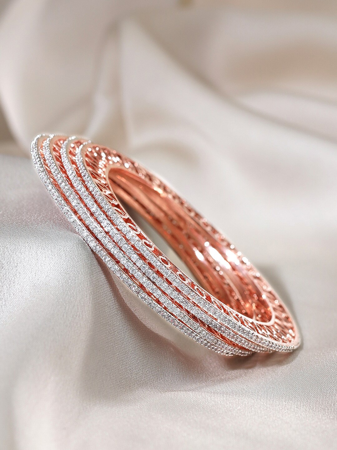 

Rubans Set Of 4 Rose Gold-Plated Zircon Studded Bangles