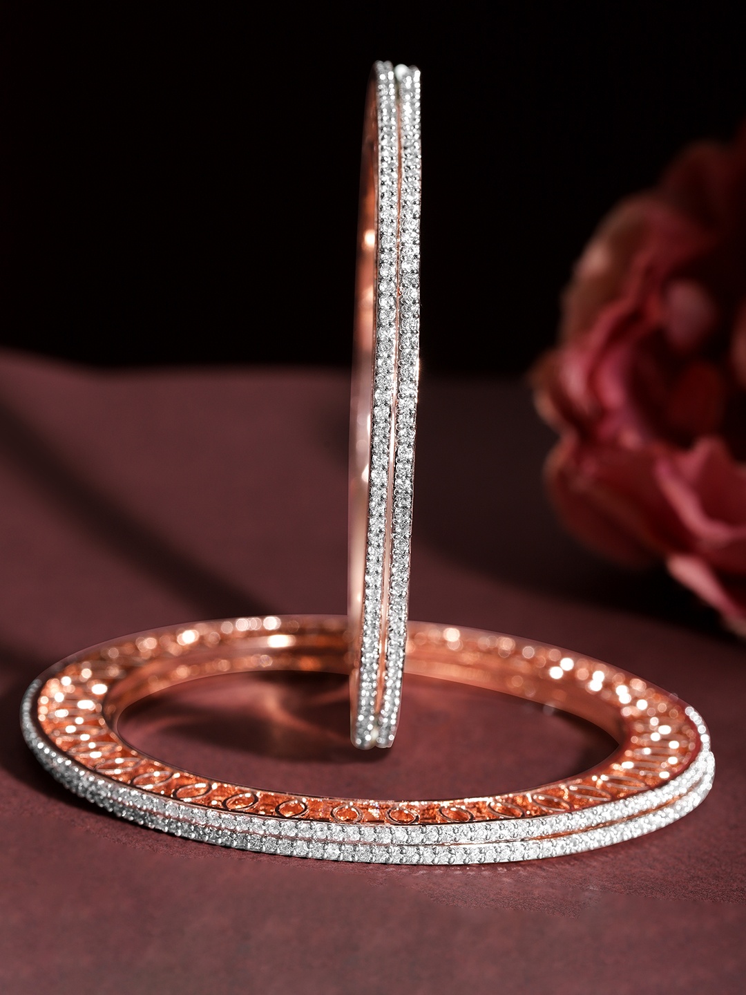 

Rubans Set Of 4 Rose-Gold Plated Zircon Stone-Studded Bangles