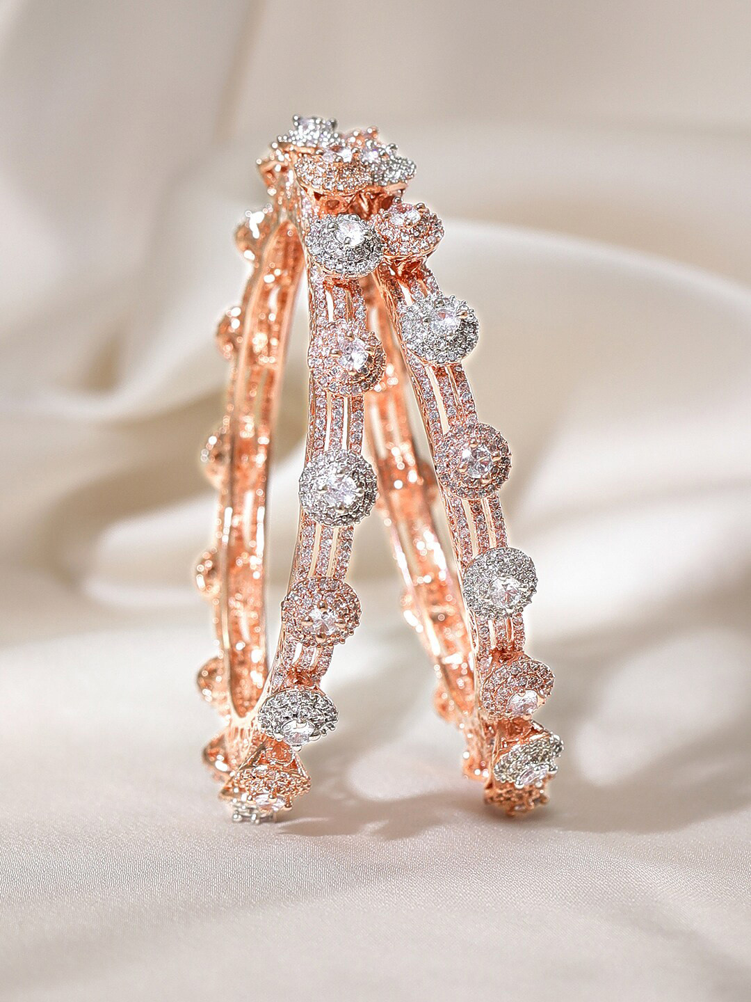 

Rubans Set Of 2 Rose Gold-Plated CZ-Studded Bangles
