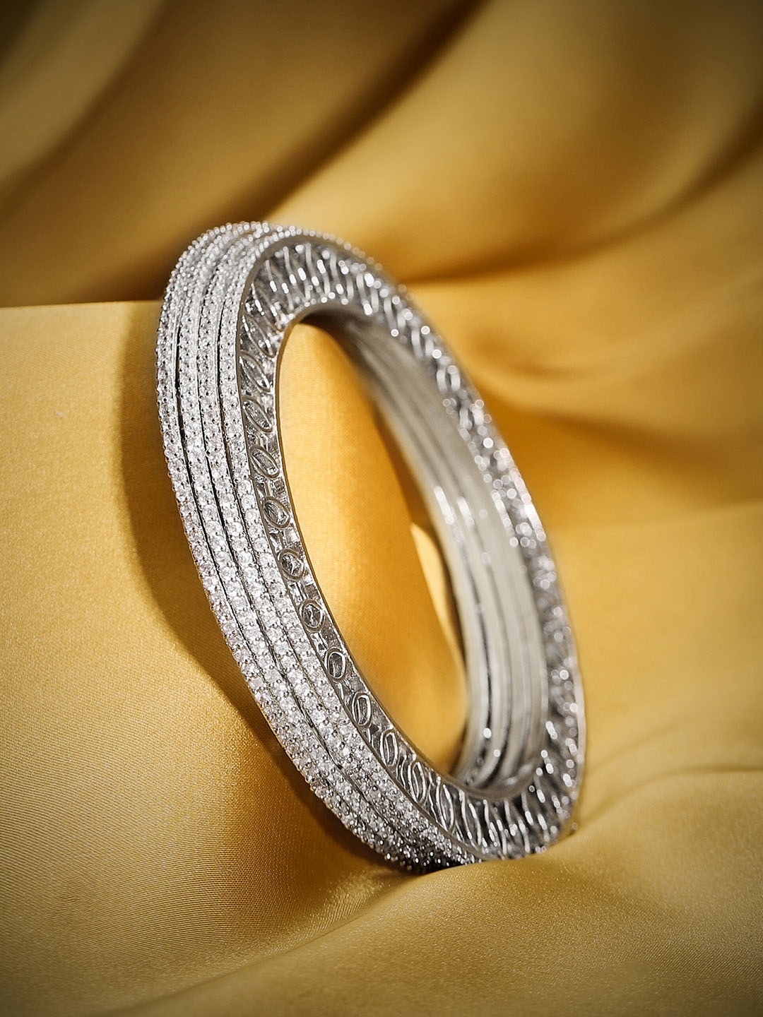 

Rubans 4 Pieces Silver Plated Zircon Stone-Studded Bangle Set