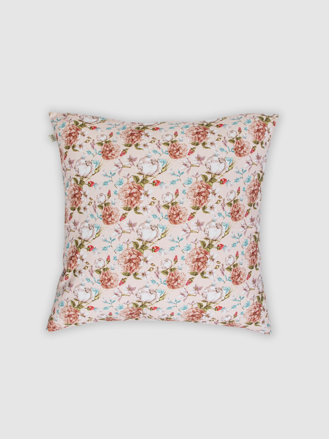 

HOUMN Peach-Coloured & Blue Floral Printed Cotton Square Cushion Cover