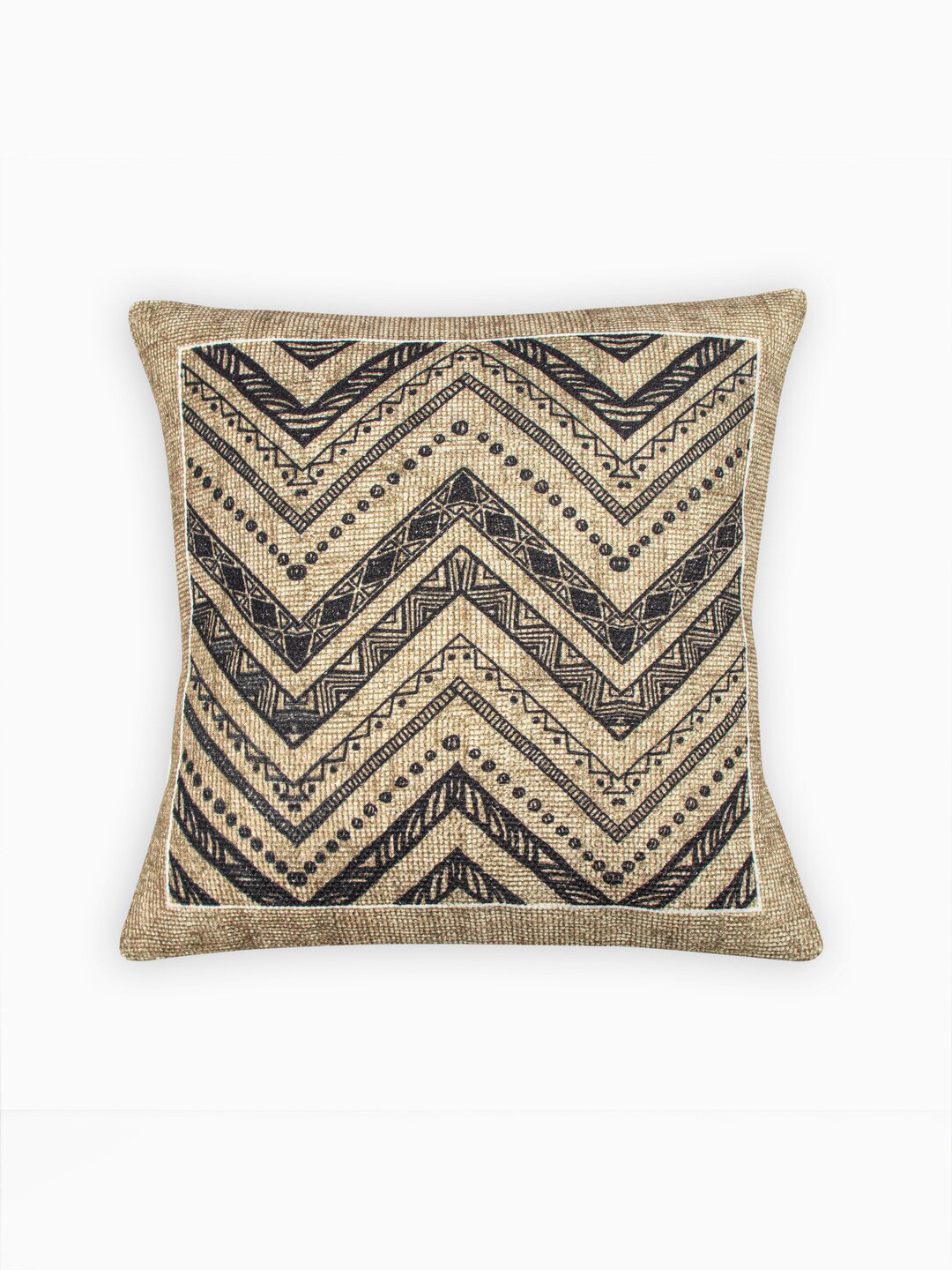 

HOUMN Beige & Black Self Design Cotton Square Cushion Cover