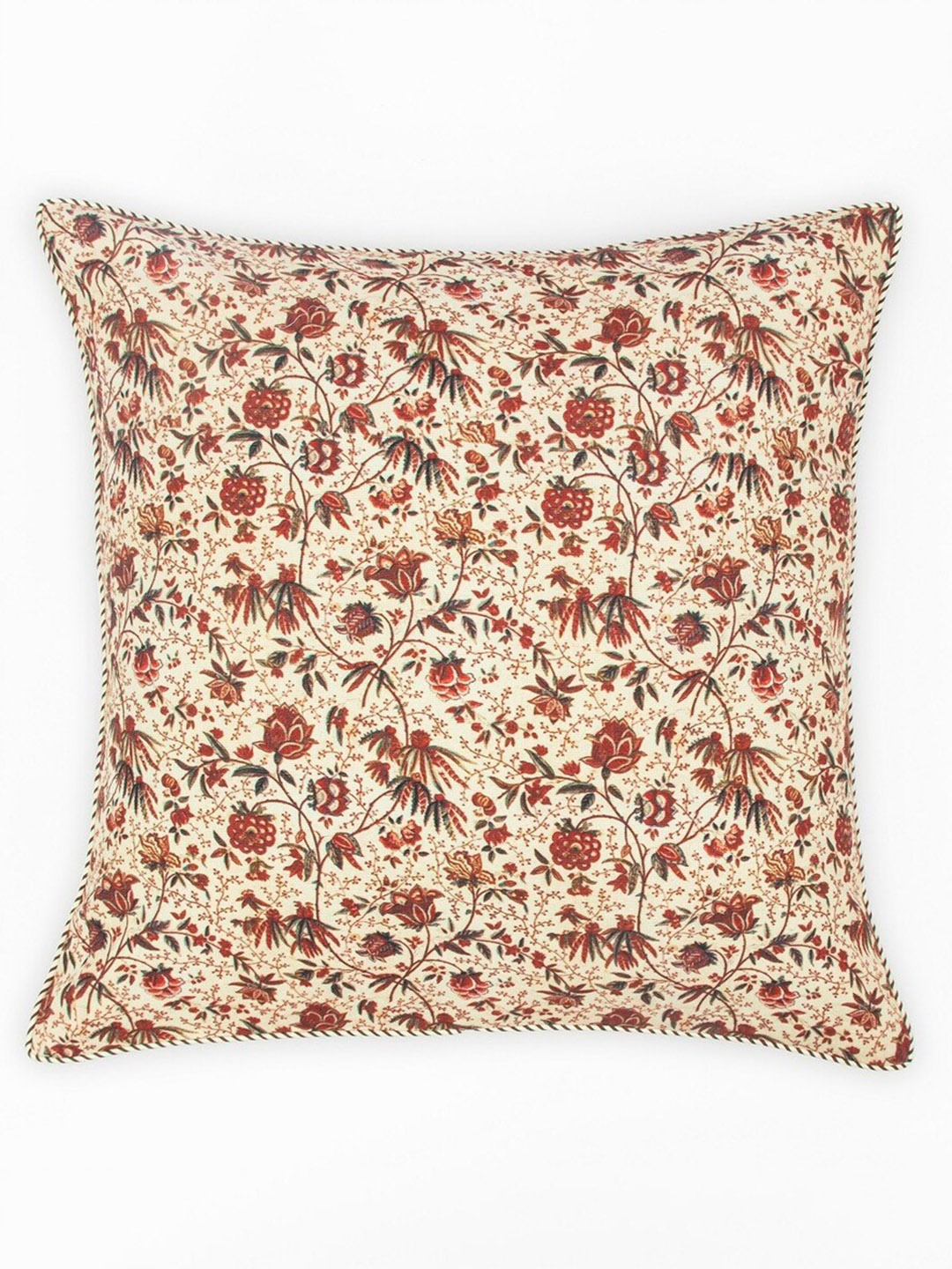 

HOUMN Red & Beige Floral Printed Cotton Square Cushion Cover