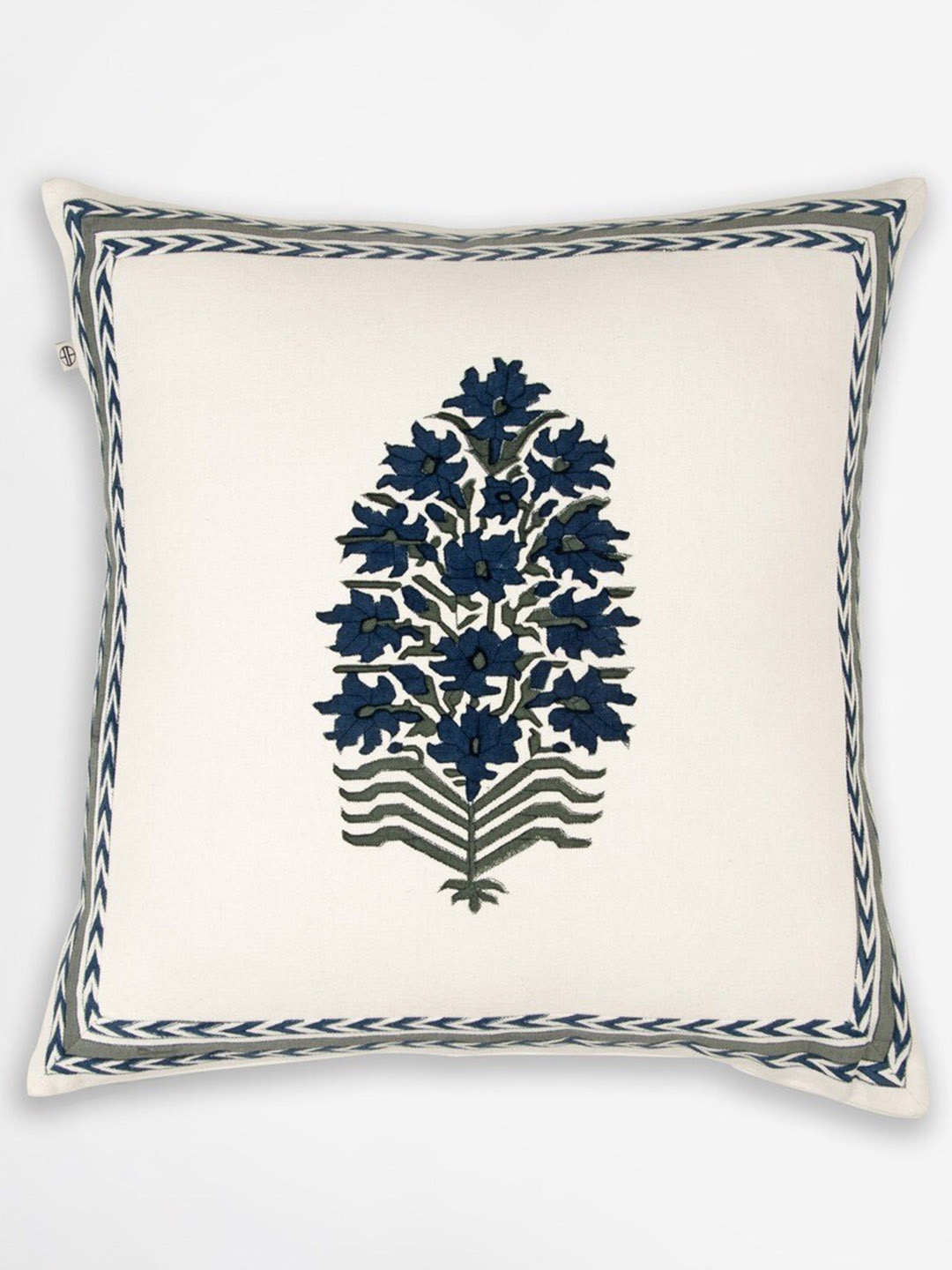 

HOUMN Beige & Blue Floral Printed Cotton Square Cushion Cover