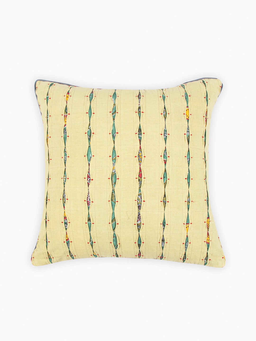 

HOUMN Yellow & Grey Embroidered Cotton Square Cushion Cover