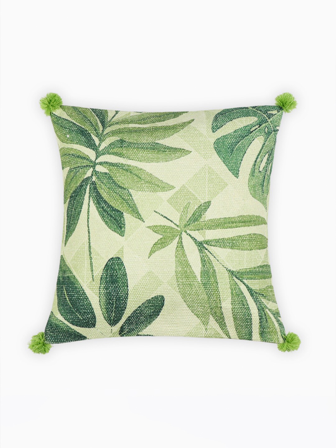 

HOUMN Green & Cream-Coloured Floral Printed Cotton Square Cushion Cover