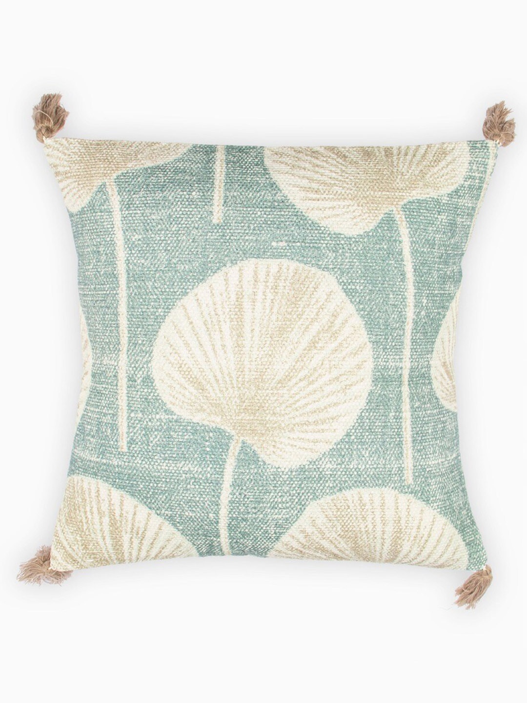 

HOUMN Green & Brown Floral Printed Cotton Square Cushion Cover