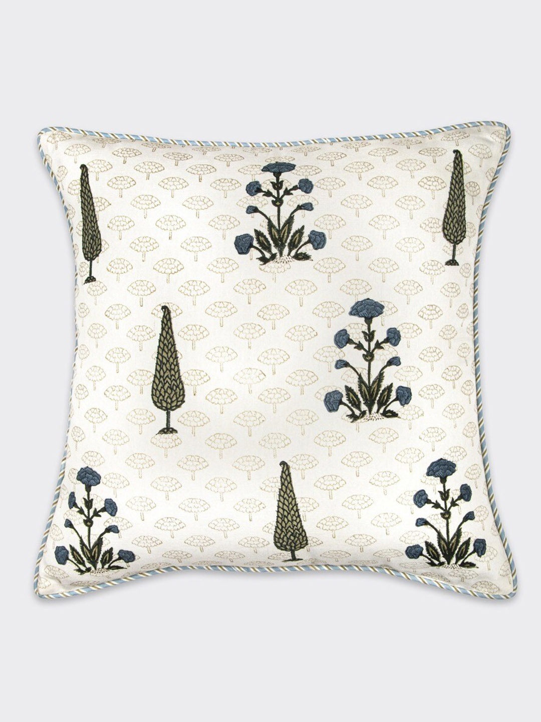 

HOUMN White & Blue Floral Printed Cotton Square Cushion Cover