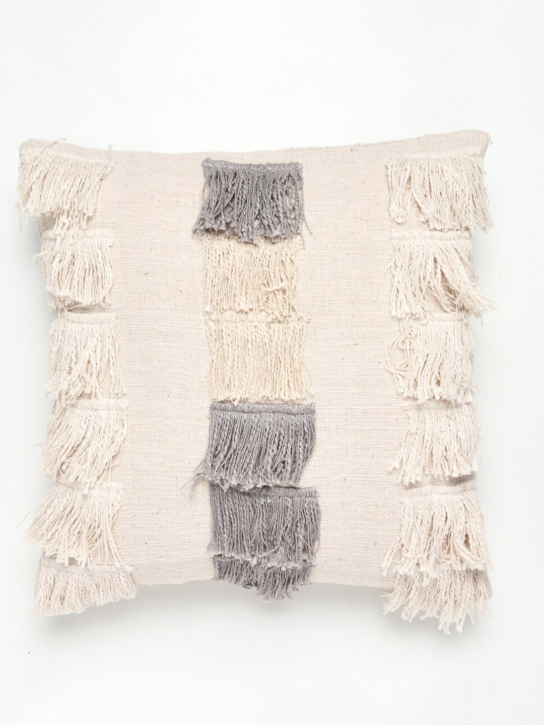 

HOUMN Beige & Grey Self Design Cotton Square Cushion Cover