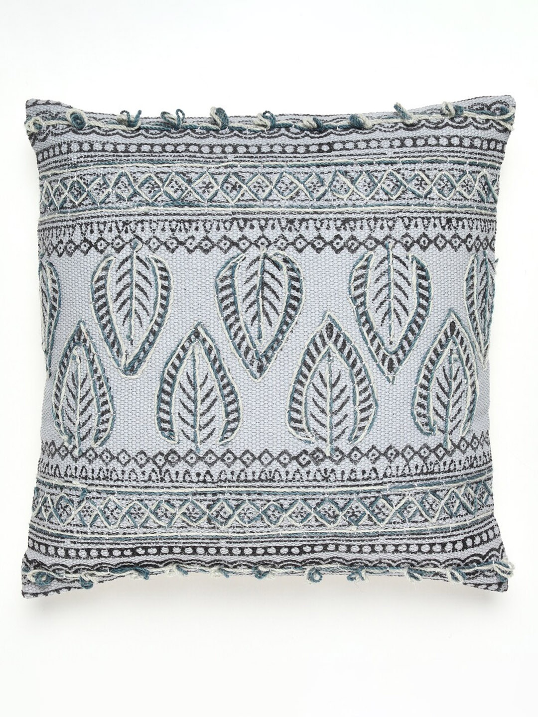 

HOUMN Blue & Black Embroidered Cotton Square Cushion Cover