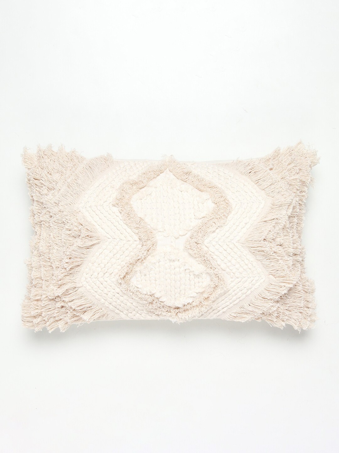 

HOUMN Beige Self Design Cotton Rectangle Cushion Cover