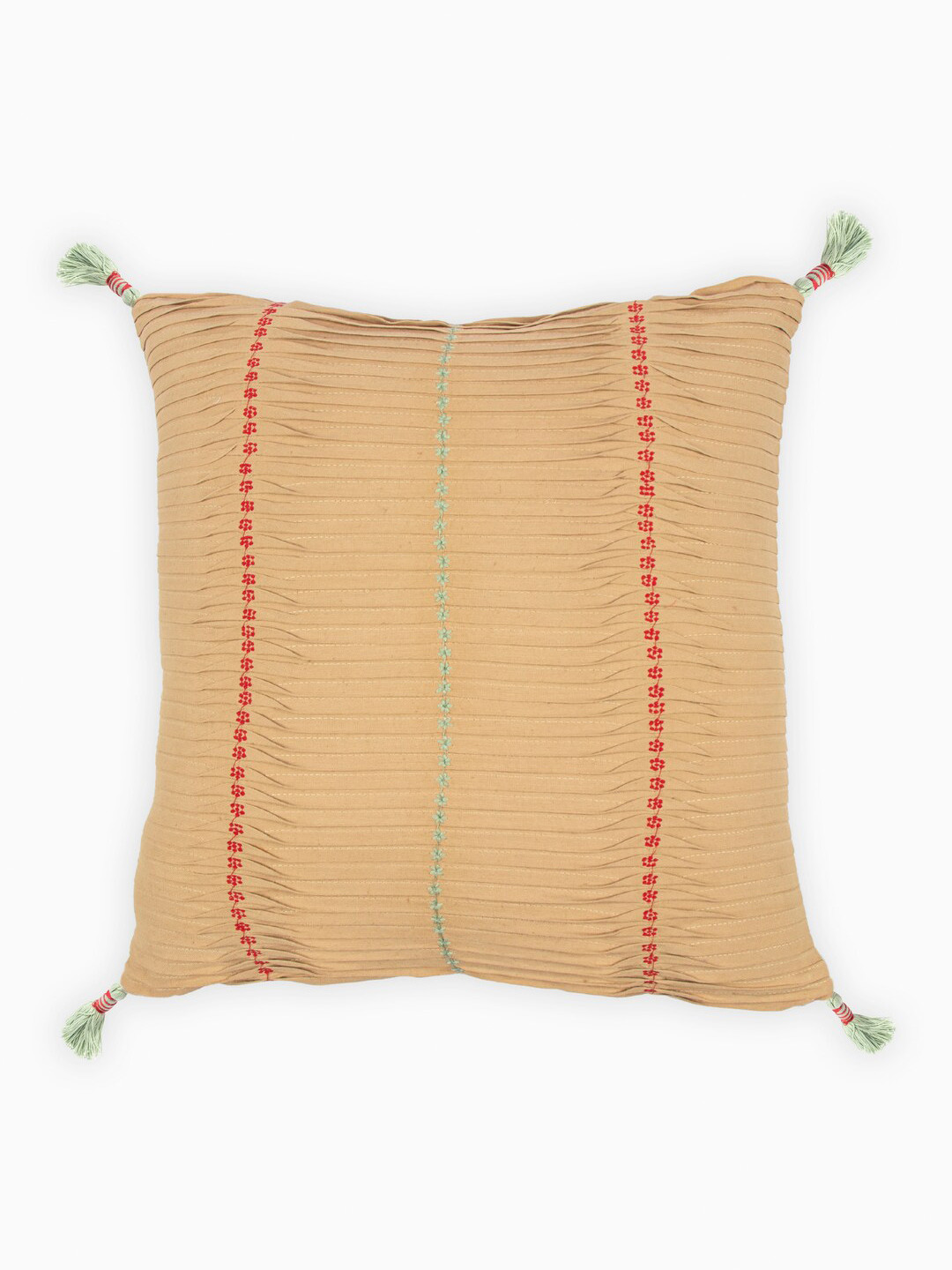 

HOUMN Mustard & Red Embroidered Cotton Square Cushion Cover