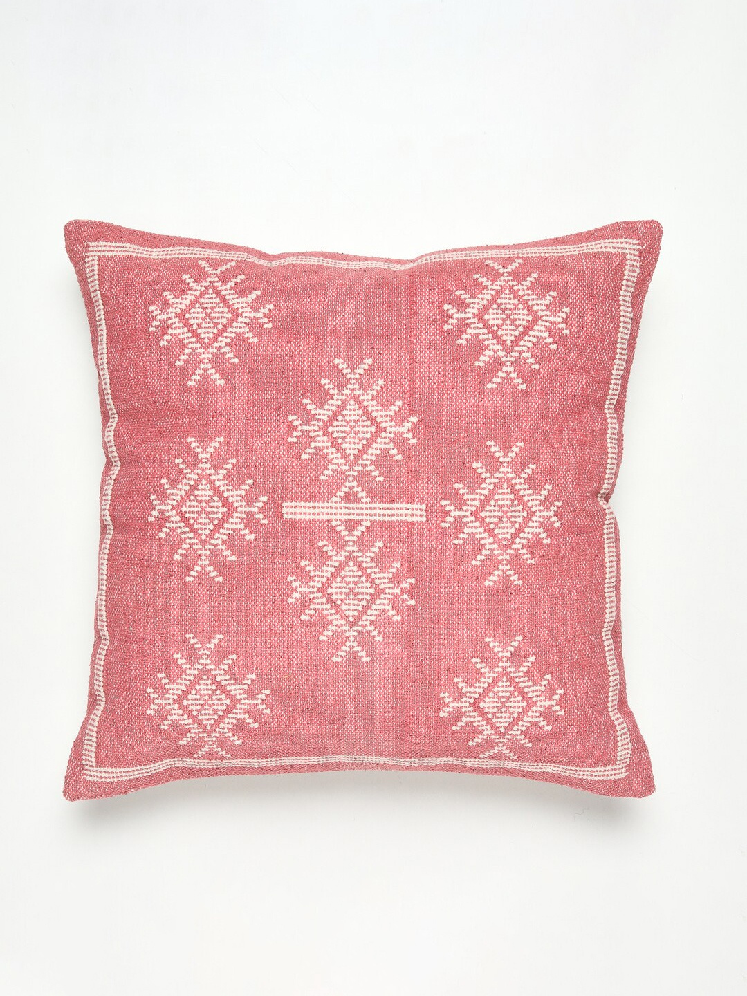 

HOUMN Orange & Off White Ethnic Motifs Cotton Square Cushion Cover