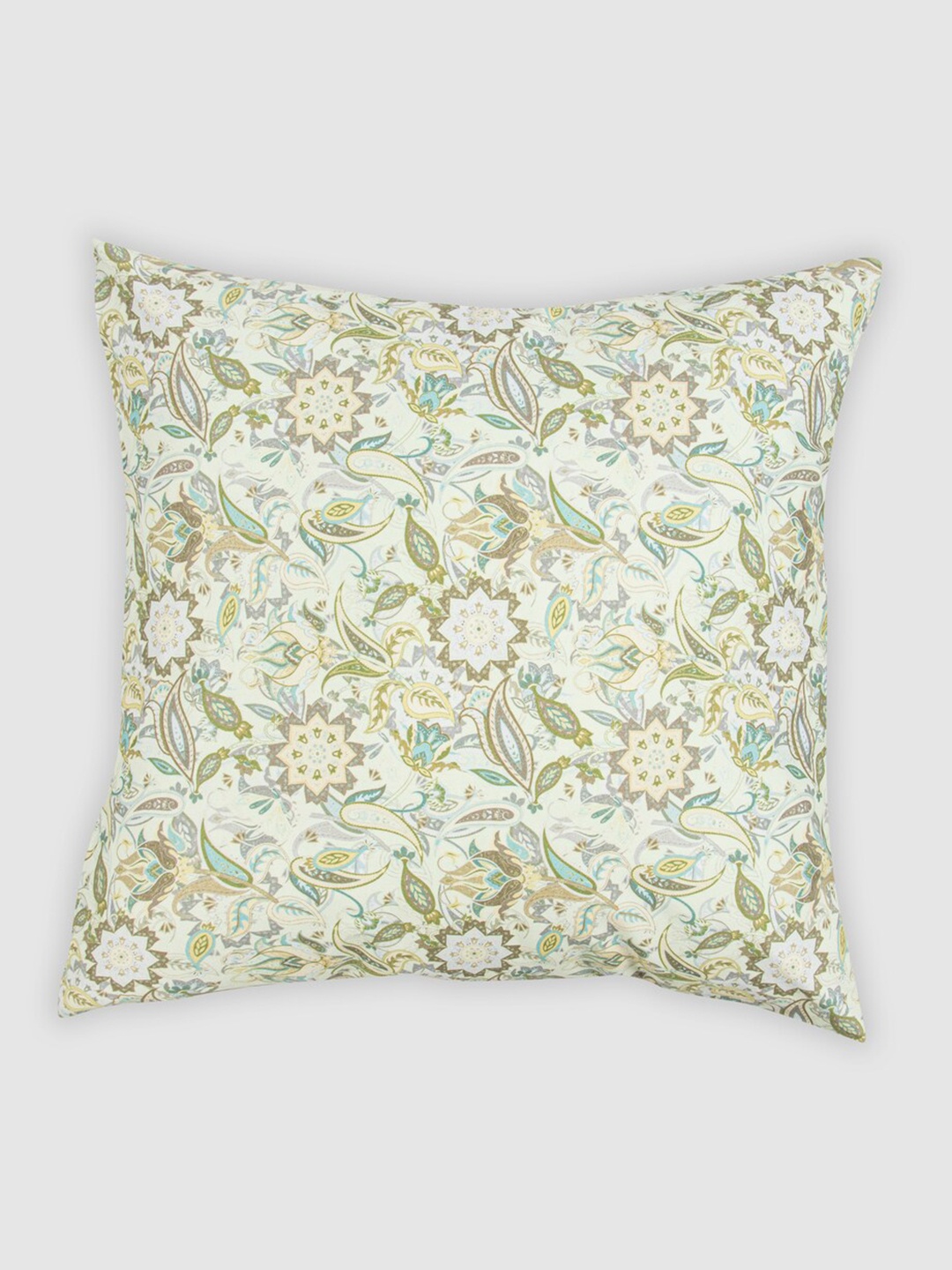 

HOUMN Green & Grey Ethnic Motifs Printed Cotton Square Cushion Cover