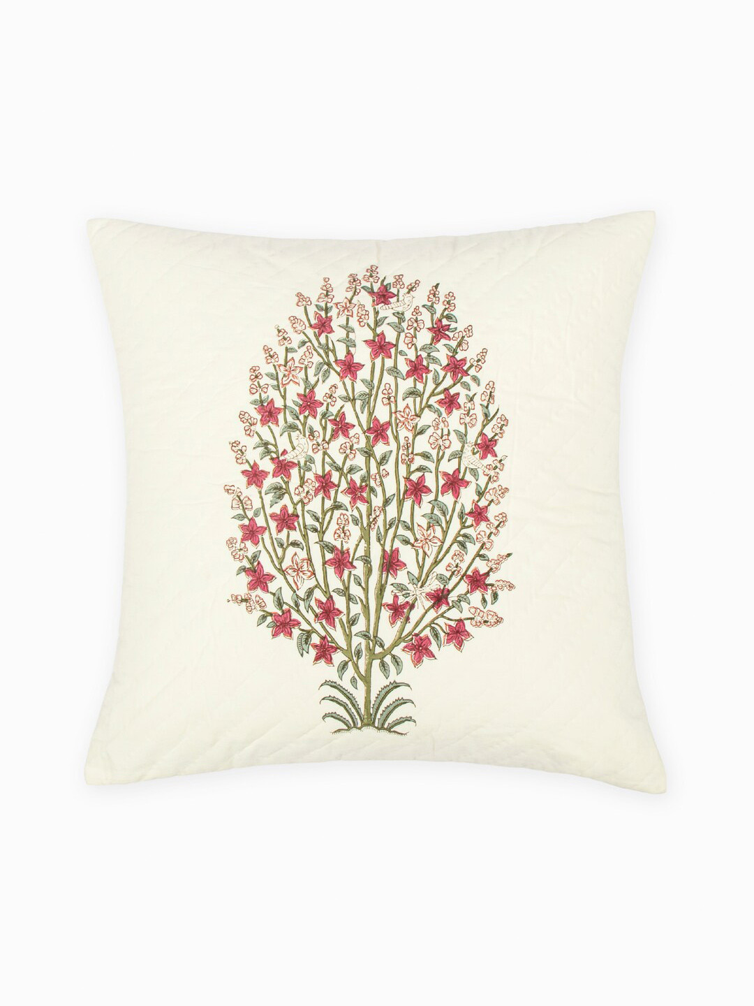 

HOUMN White & Red Floral Printed Cotton Square Cushion Cover