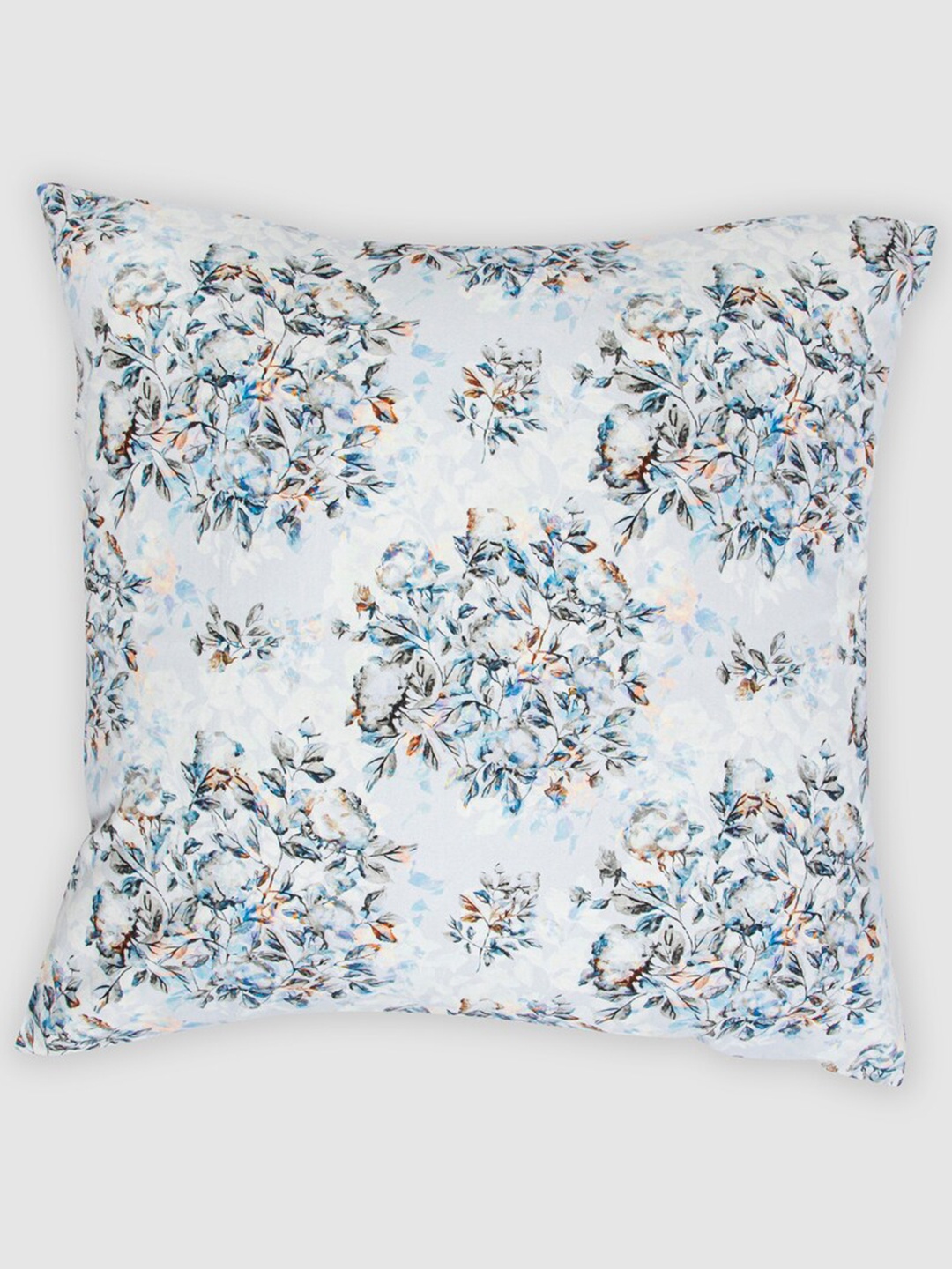 

HOUMN White & Blue Floral Printed Cotton Square Cushion Cover