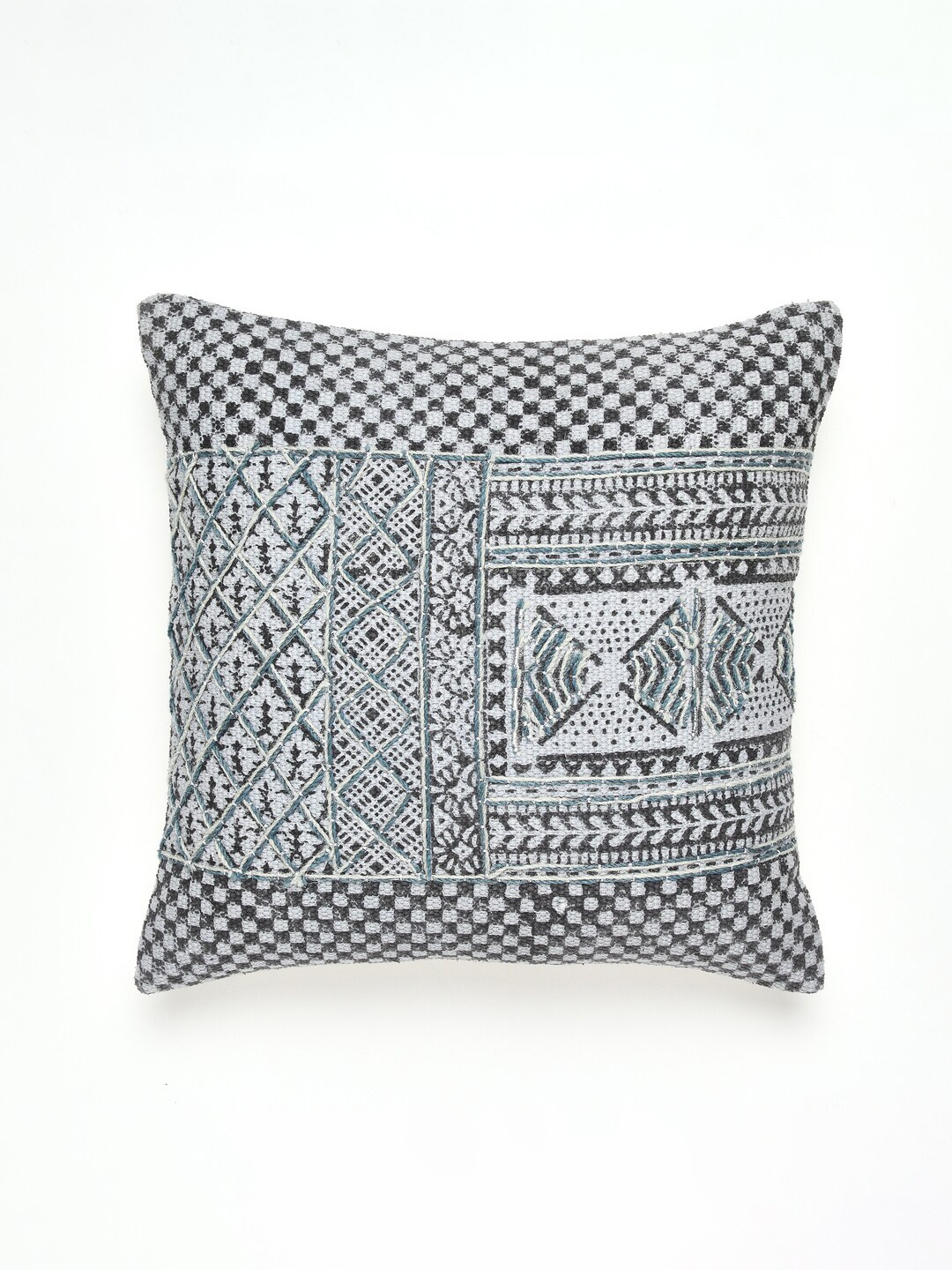

HOUMN Blue & Cream-Coloured Ethnic Motifs Printed Cotton Square Cushion Cover