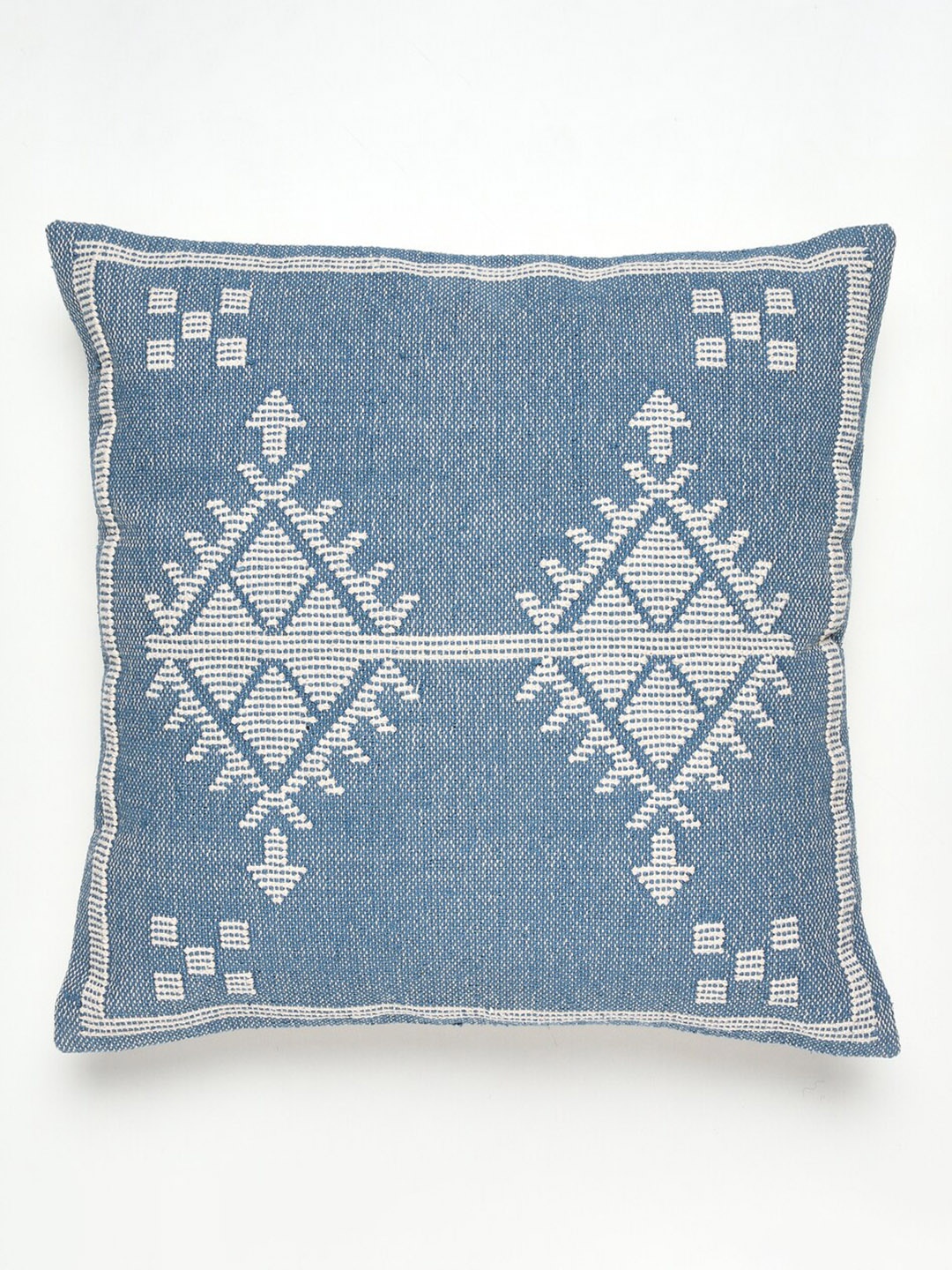 

HOUMN Blue & White Self Design Cotton Square Cushion Cover