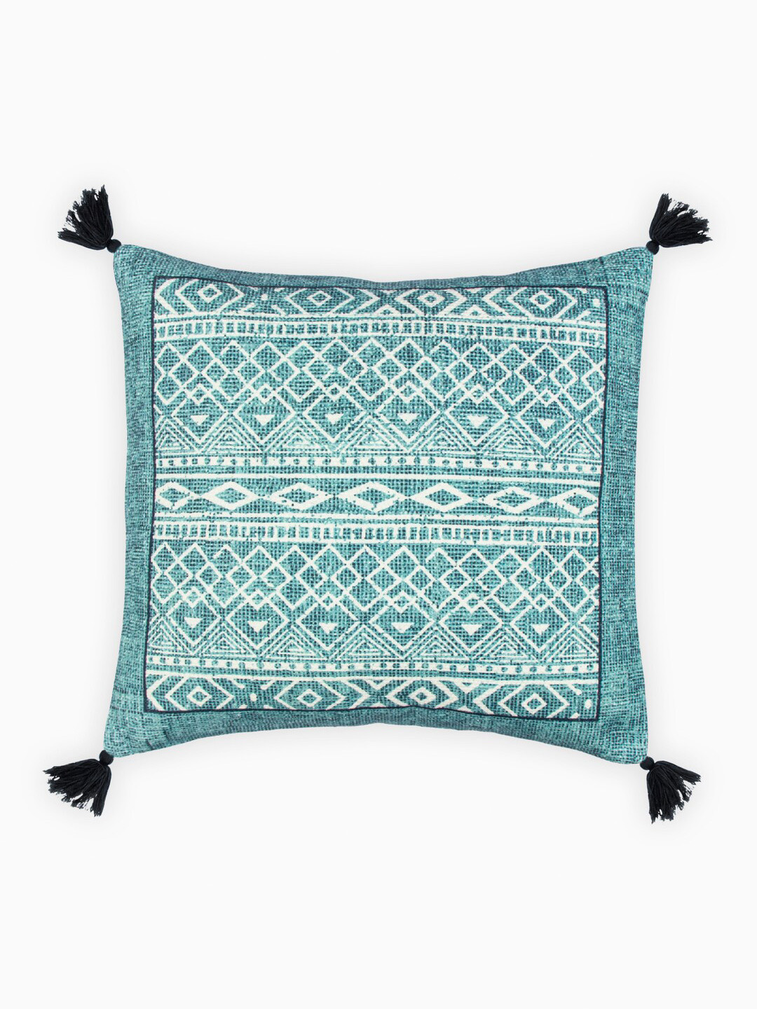 

HOUMN Blue & White Ethnic Motifs Printed Cotton Square Cushion Cover