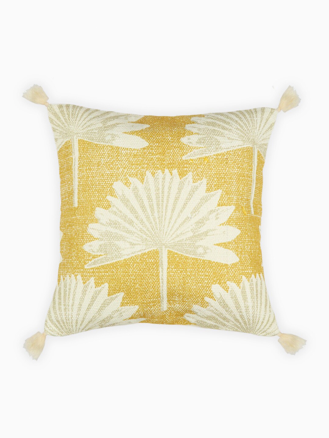 

HOUMN Yellow & Cream-Coloured Floral Printed Cotton Square Cushion Cover