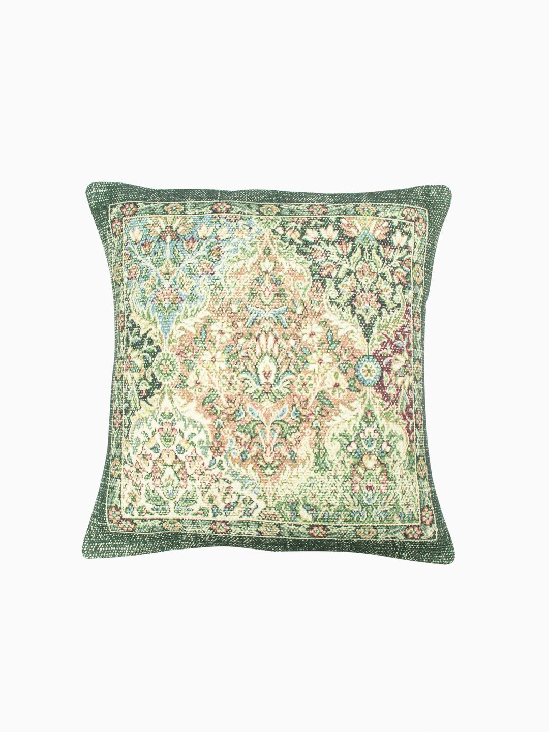 

HOUMN Green & Cream-Coloured Ethnic Motifs Printed Cotton Square Cushion Cover