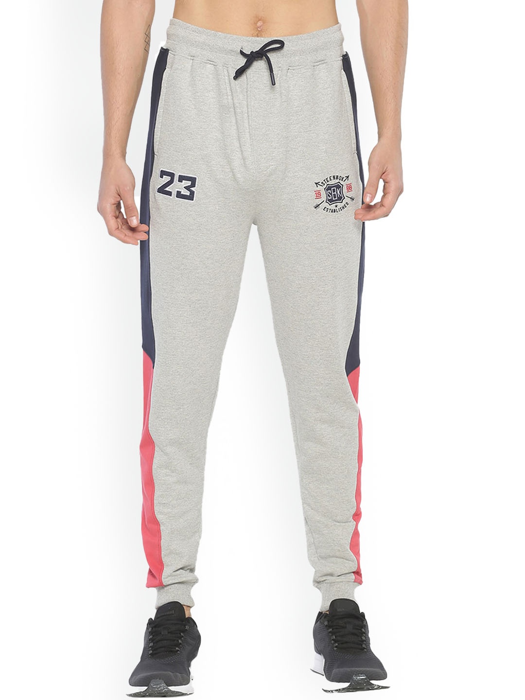 

Steenbok Men Colourblocked Pure Cotton Straight-Fit Joggers, Grey