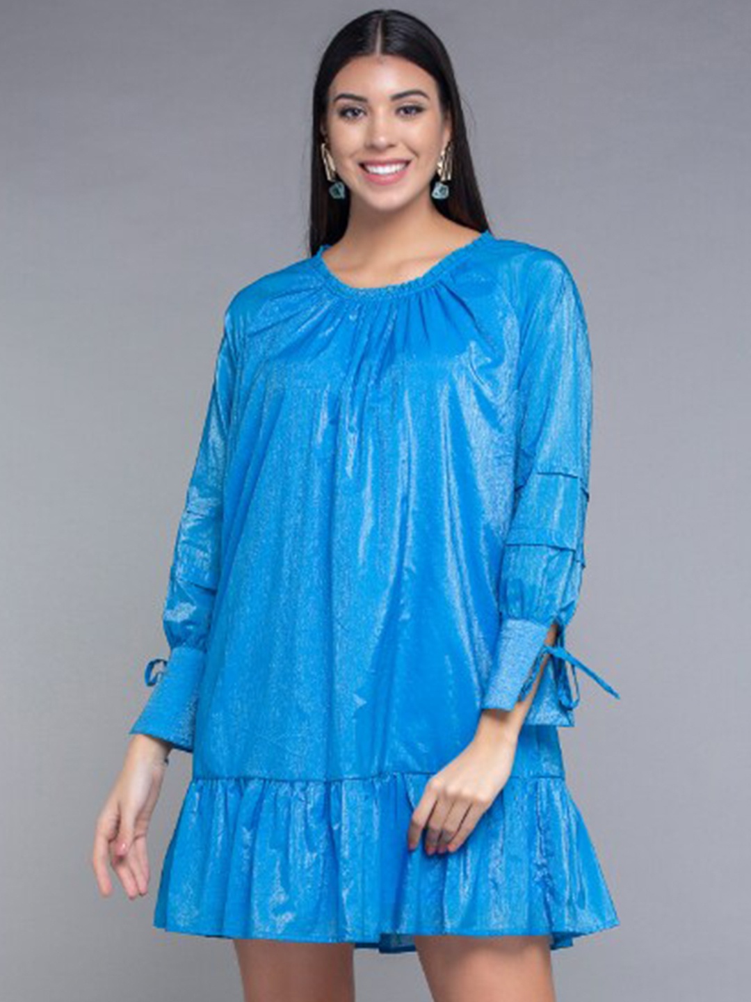 

MKOAL Round Neck A-Line Dress, Blue