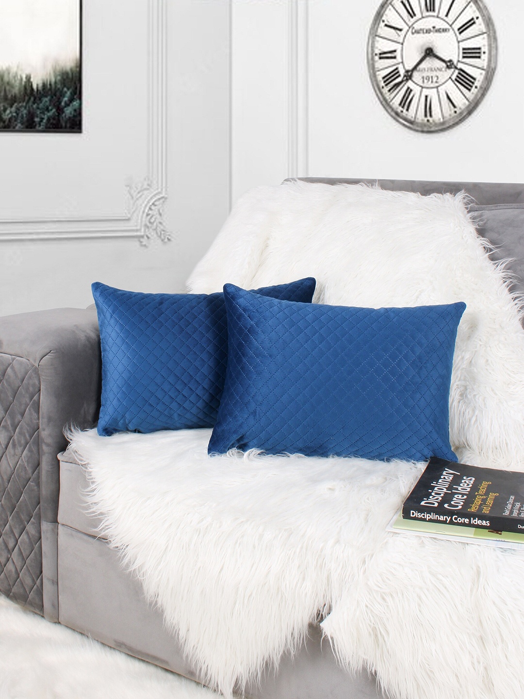 

STITCHNEST Blue 2 Pieces Velvet Rectangle Cushion Covers