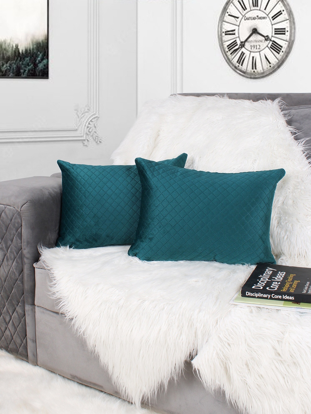 

STITCHNEST Green 2 Pieces Velvet Rectangle Cushion Covers