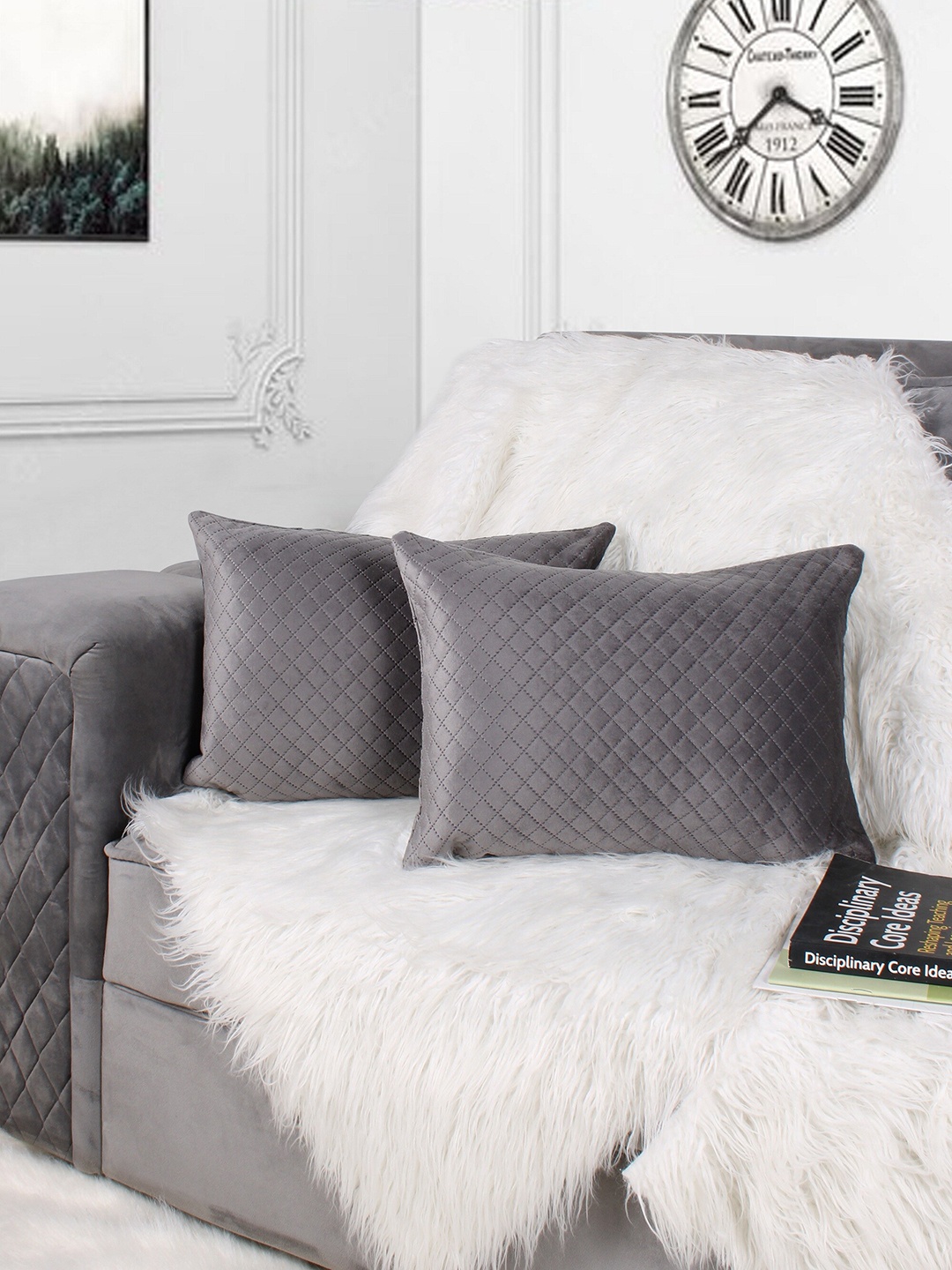 

STITCHNEST Grey 2 Pieces Velvet Rectangle Cushion Covers
