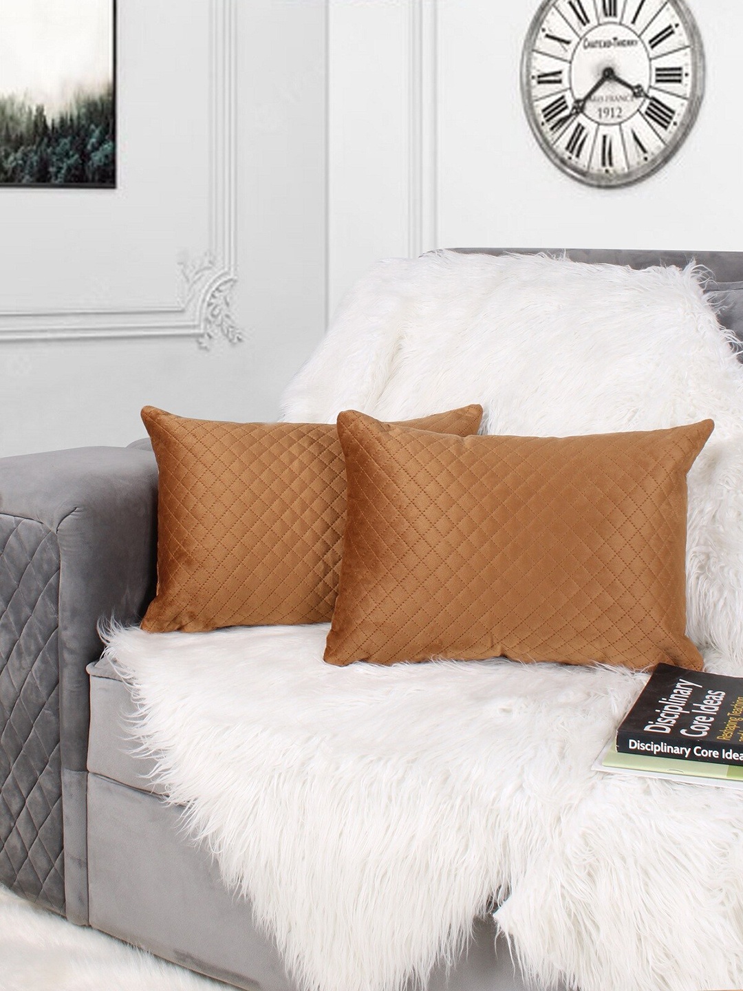 

STITCHNEST Brown 2 Pieces Velvet Rectangle Cushion Covers