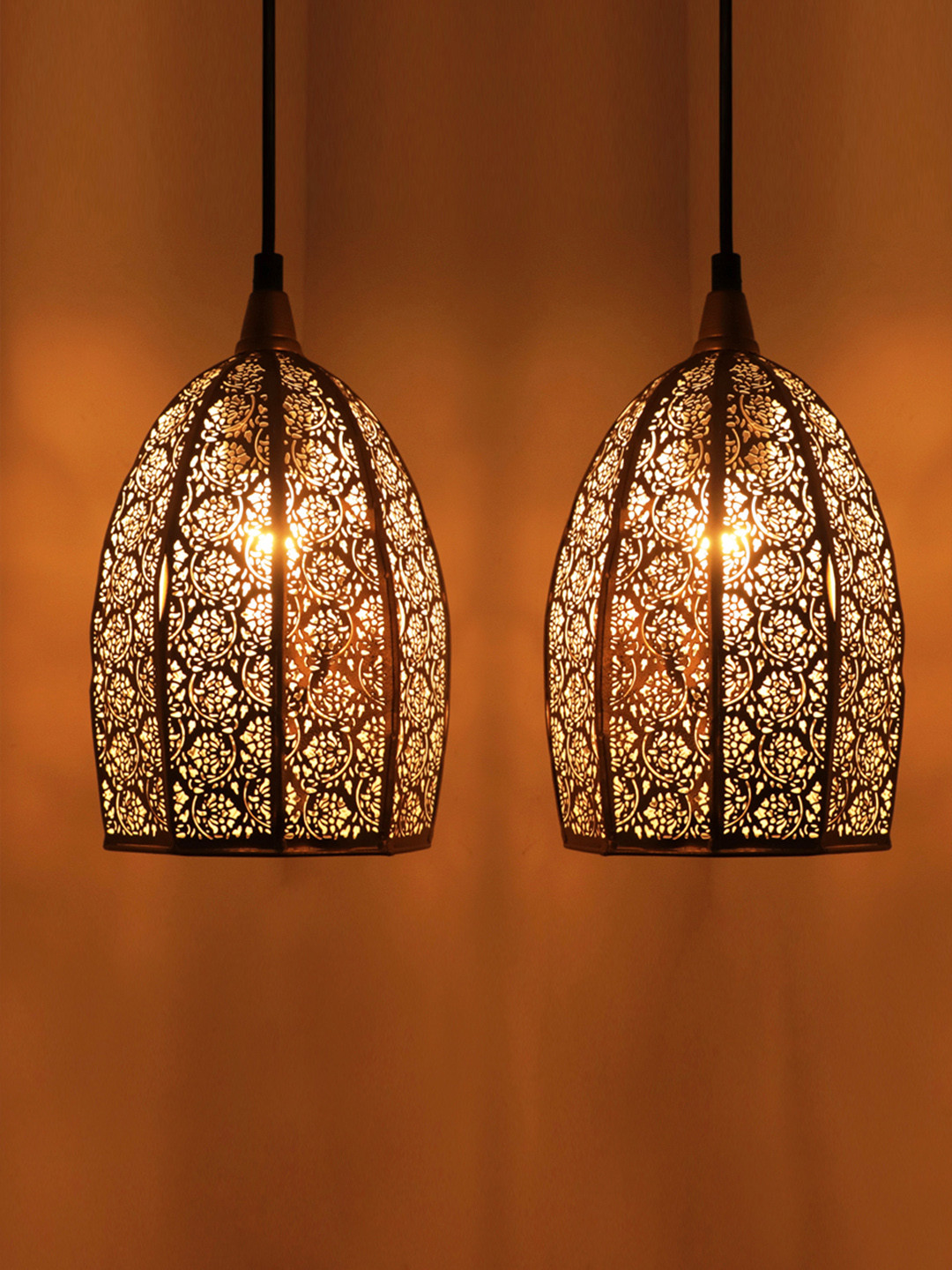 

ExclusiveLane Moroccan Elegance Matte Gold Toned 2-Pcs Textured Ceiling Lamps