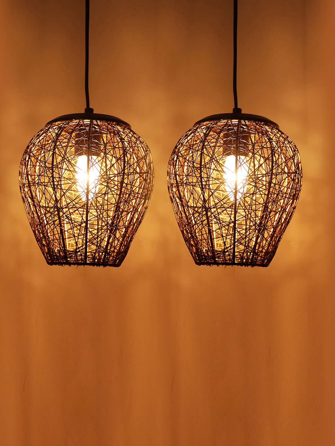 

ExclusiveLane Black 2-Pcs Self-Design Iron Glamorous Mesh Pendant Ceiling Lamps