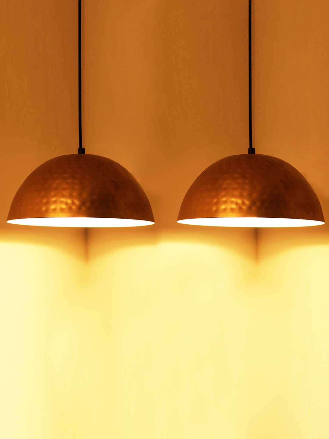 

ExclusiveLane Gold-Toned 2 Pcs Textured Iron Pendant Ceiling Lamps