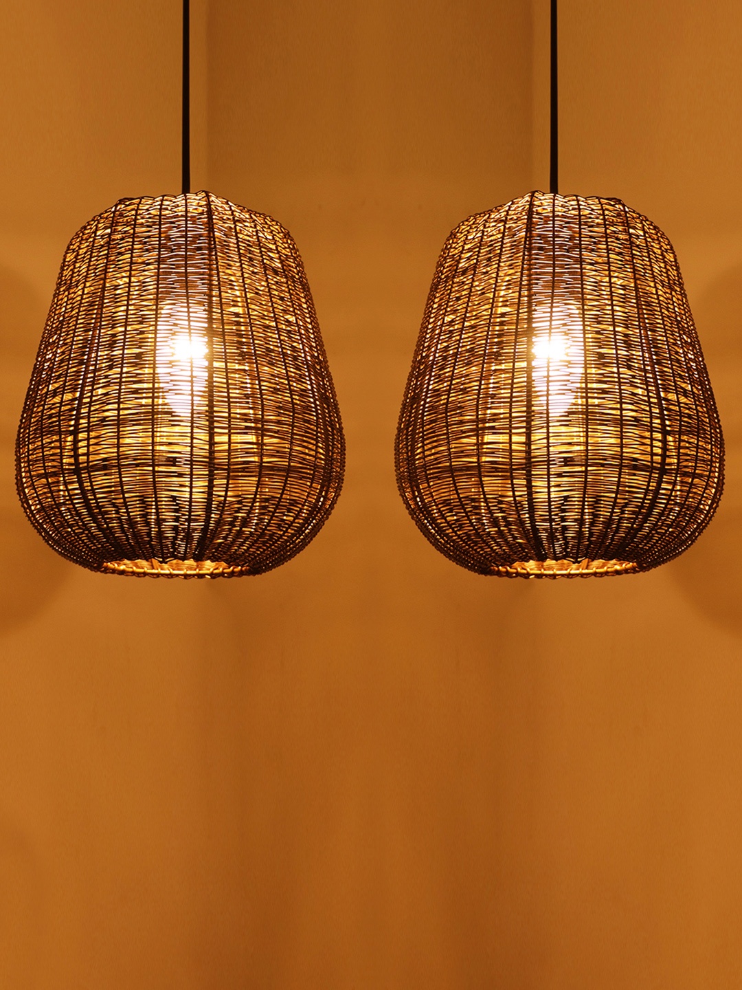 

ExclusiveLane Brown 2 Pcs Textured Mesmerising Mesh Hanging Pendant Ceiling Lamps