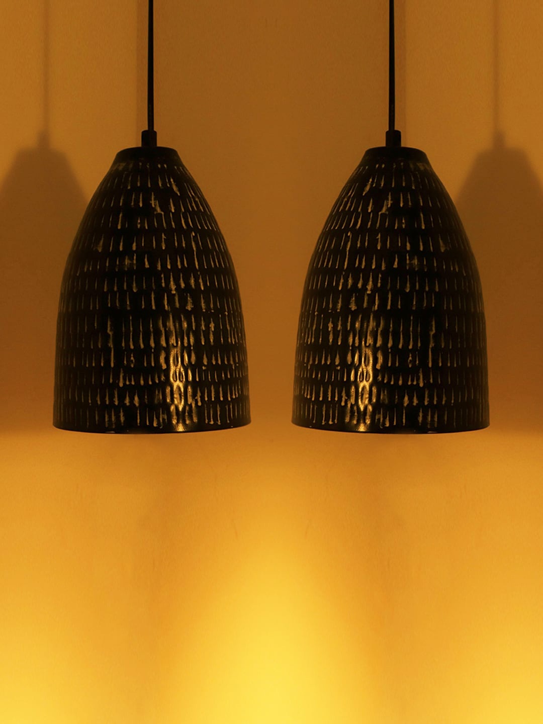 

ExclusiveLane Divine Ebony Black & 2 Pcs Hammered Textured Hanging Pendant Lamps