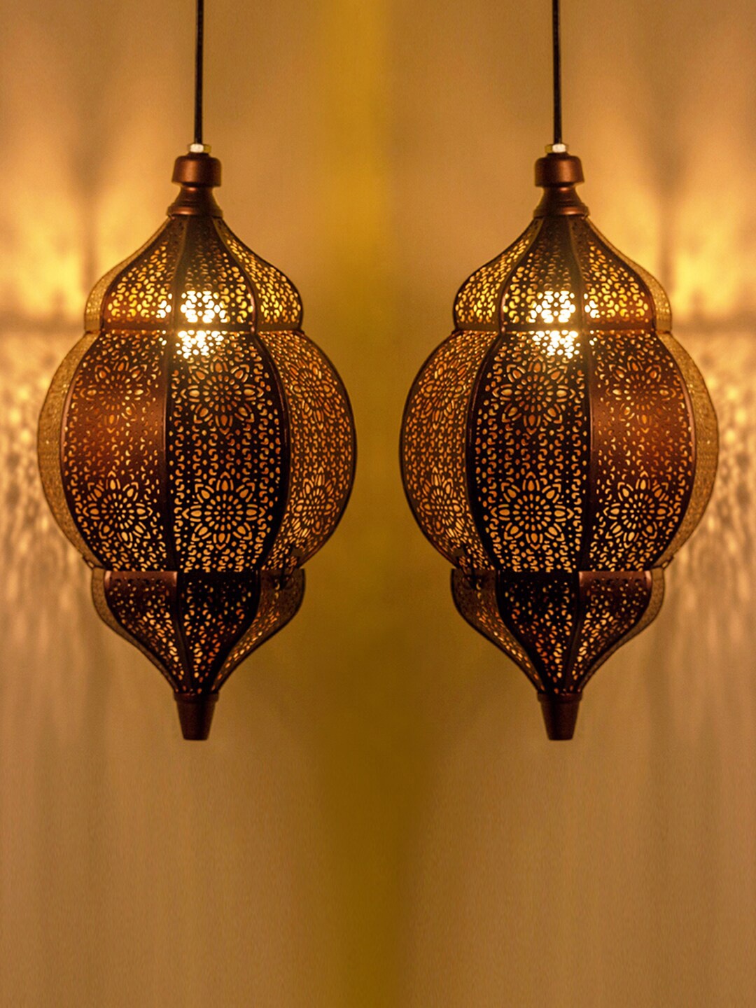 

ExclusiveLane Vintage Morrocan Brown 2-Pcs Textured Hanging Pendant Lamp