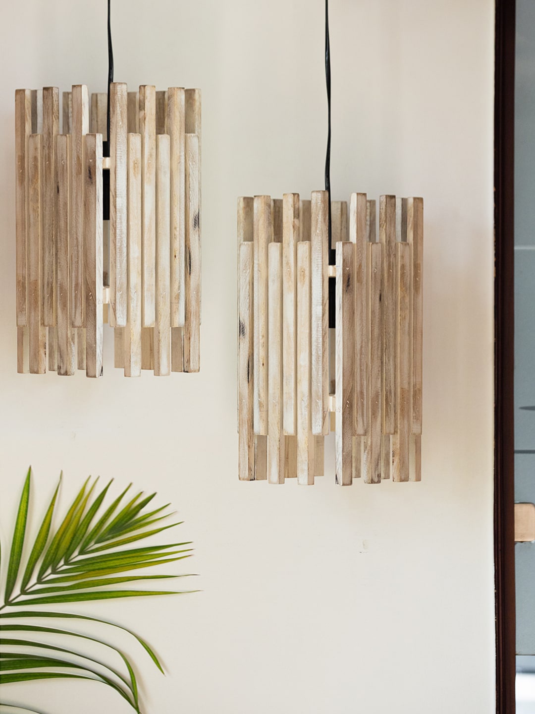 

ExclusiveLane Brown 2-Pcs Textured Wooden Ceiling Lamps