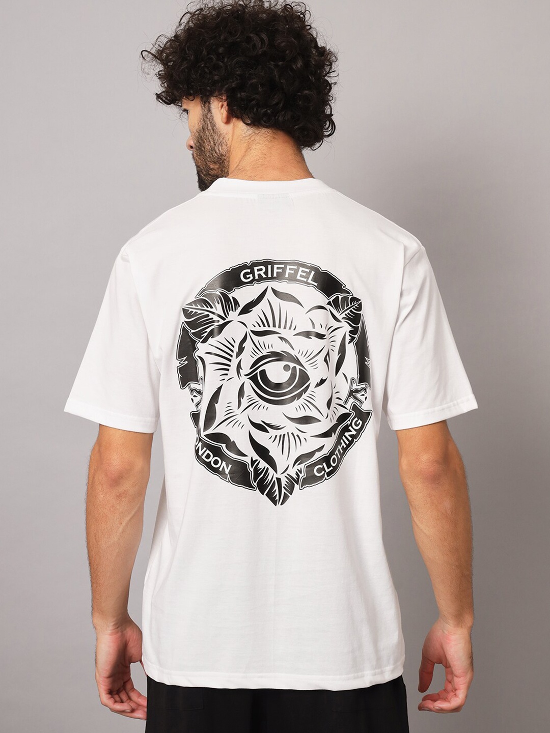 

GRIFFEL Graphic Printed Round Neck Cotton T-shirt, White