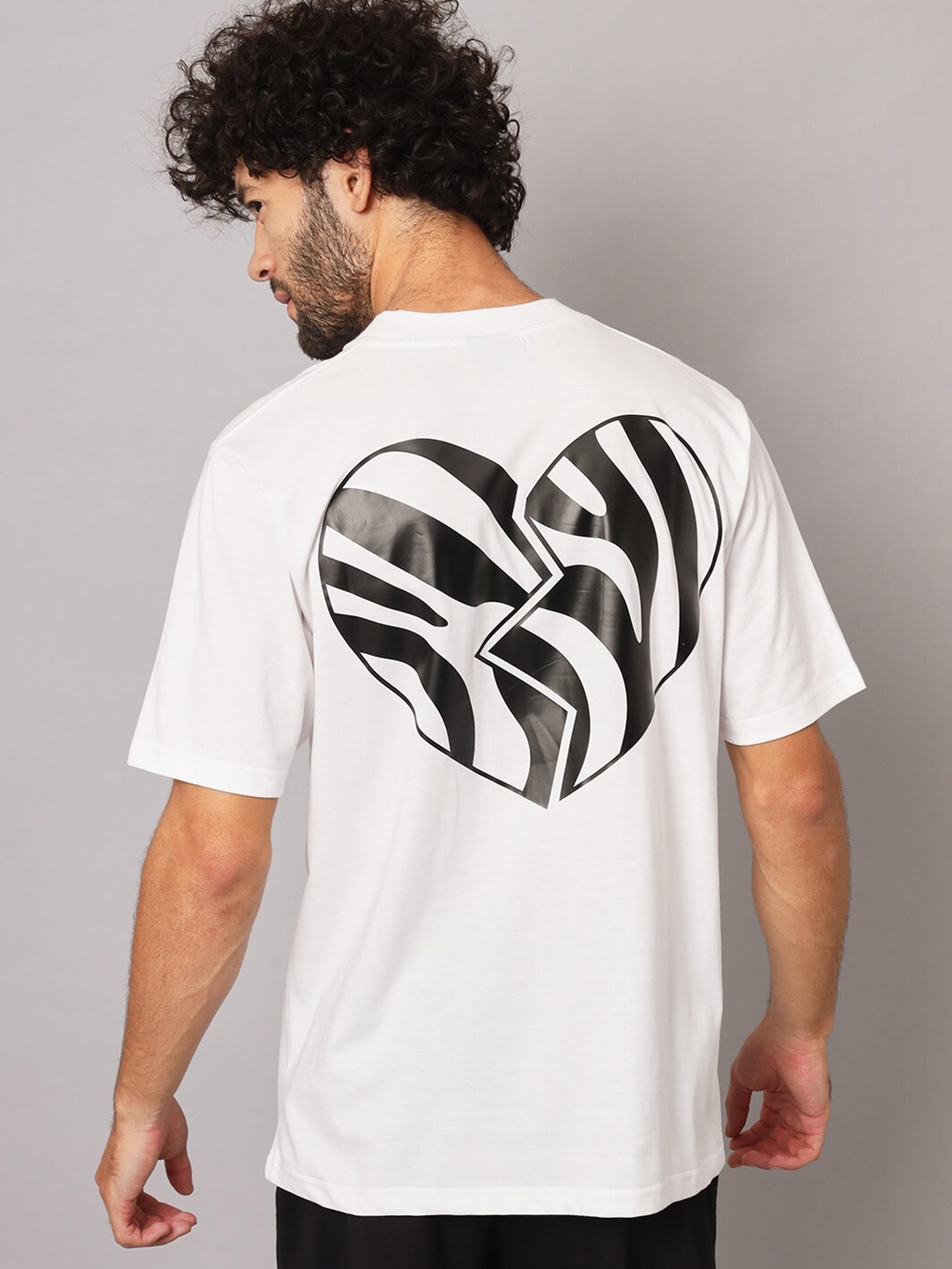 

GRIFFEL Abstract Printed Round Neck Cotton T-shirt, White