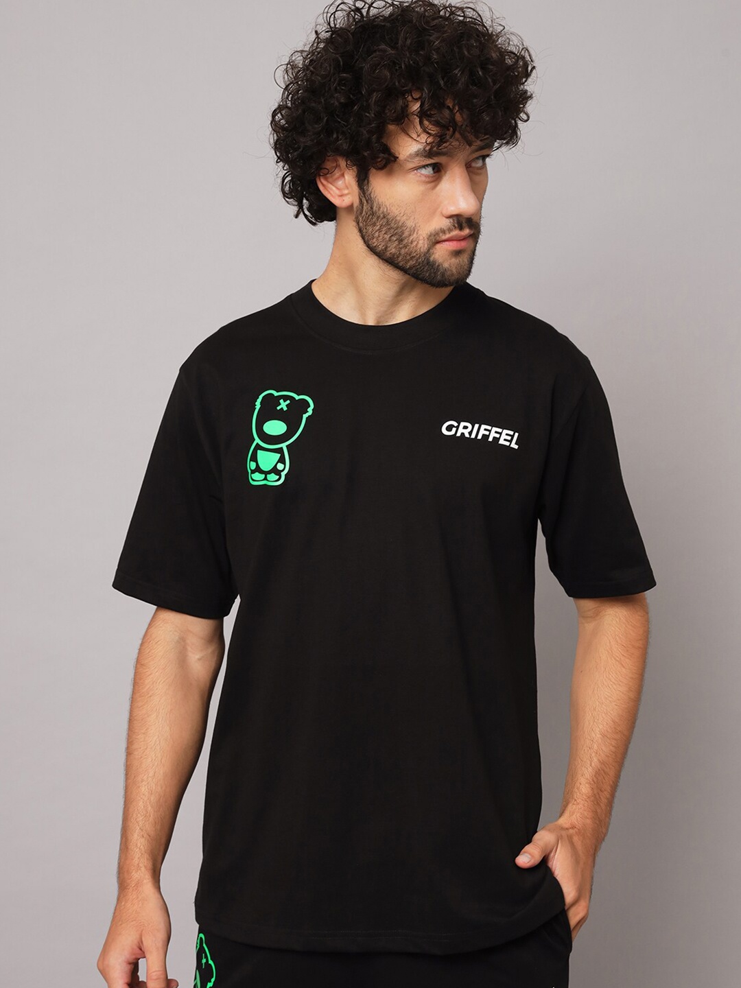 GRIFFEL Graphic Printed Cotton T-shirt, Black