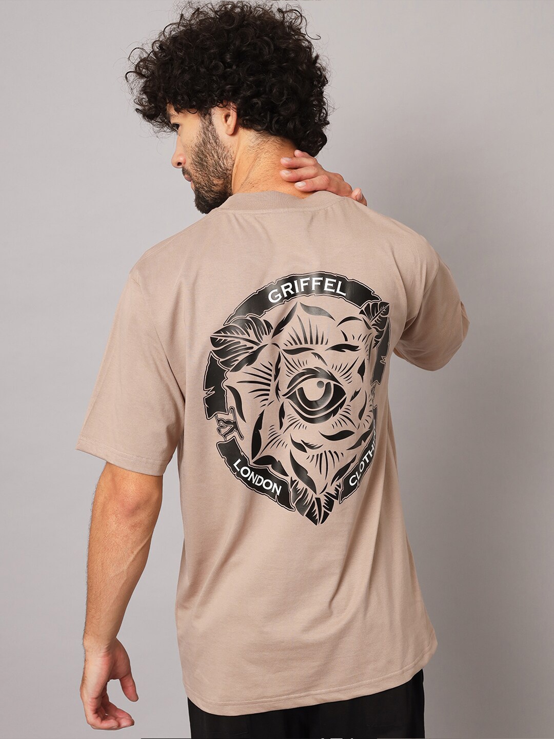 

GRIFFEL Floral Printed Round Neck Cotton T-shirt, Brown