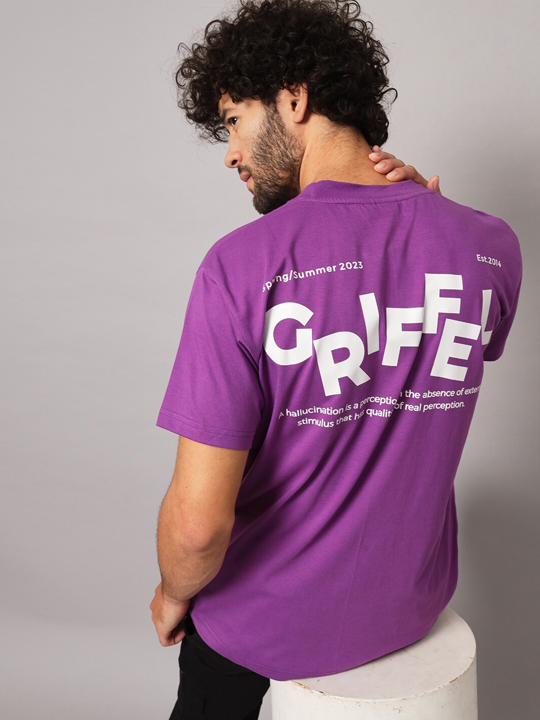 

GRIFFEL Typography Printed Cotton Loose Fit T-shirt, Purple