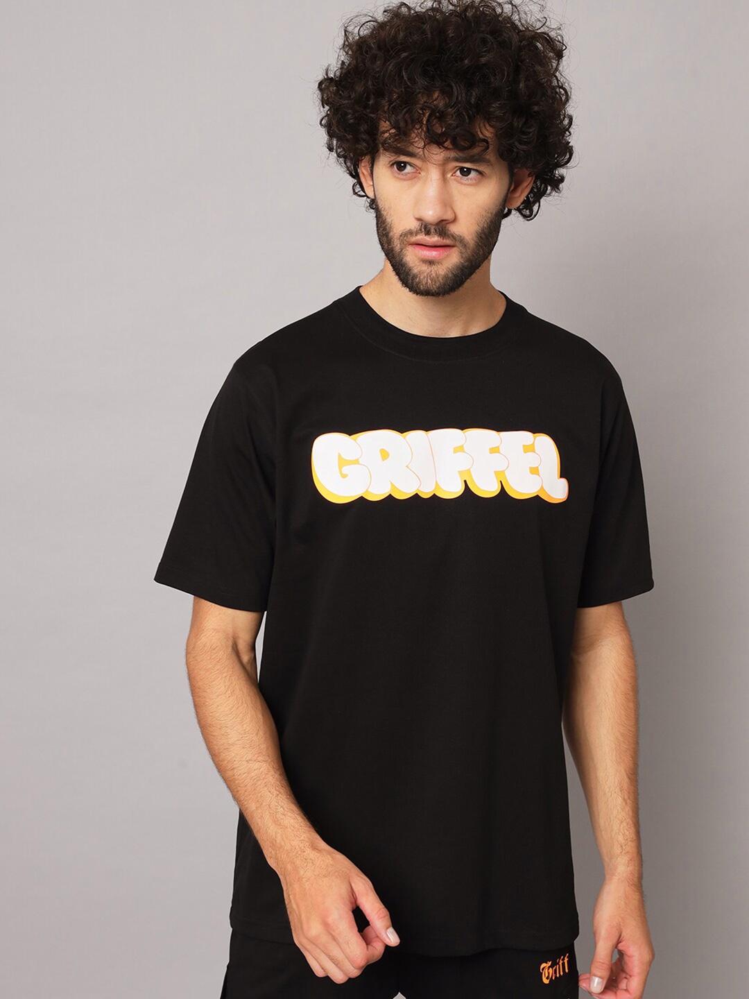 

GRIFFEL Typography Printed Cotton Baggy T-Shirt, Black