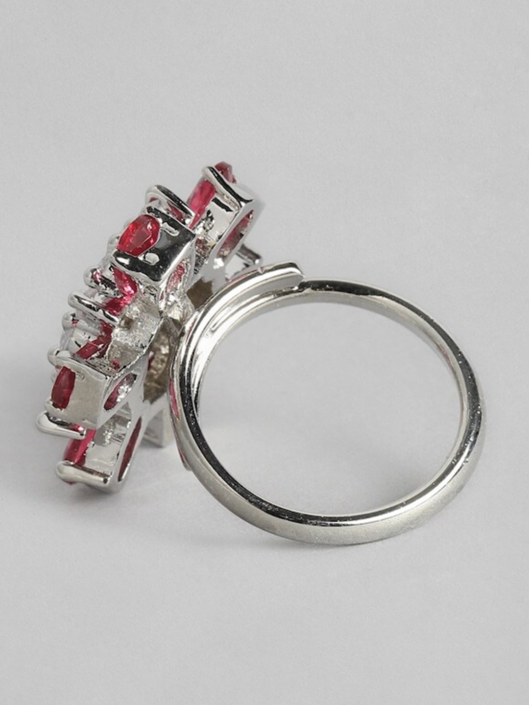 

justpeachy Rhodium-Plated & AD-Studded Adjustable Finger Ring, Silver