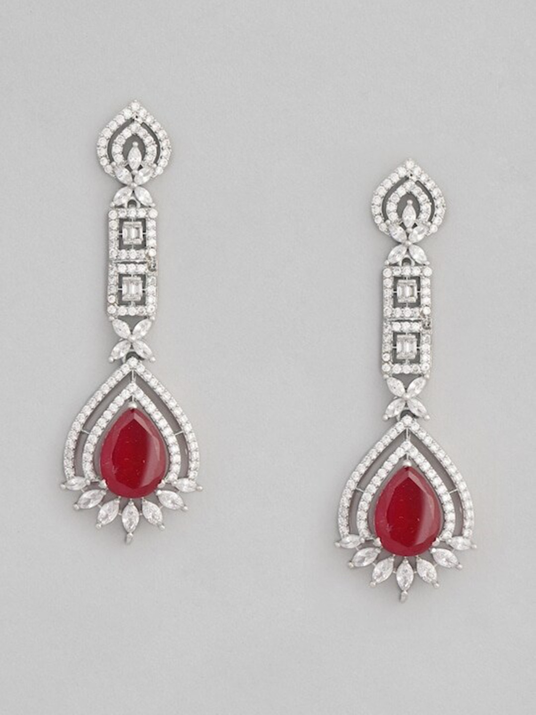 

justpeachy Rhodium-Plated American Diamond Contemporary Drop Earrings, Silver