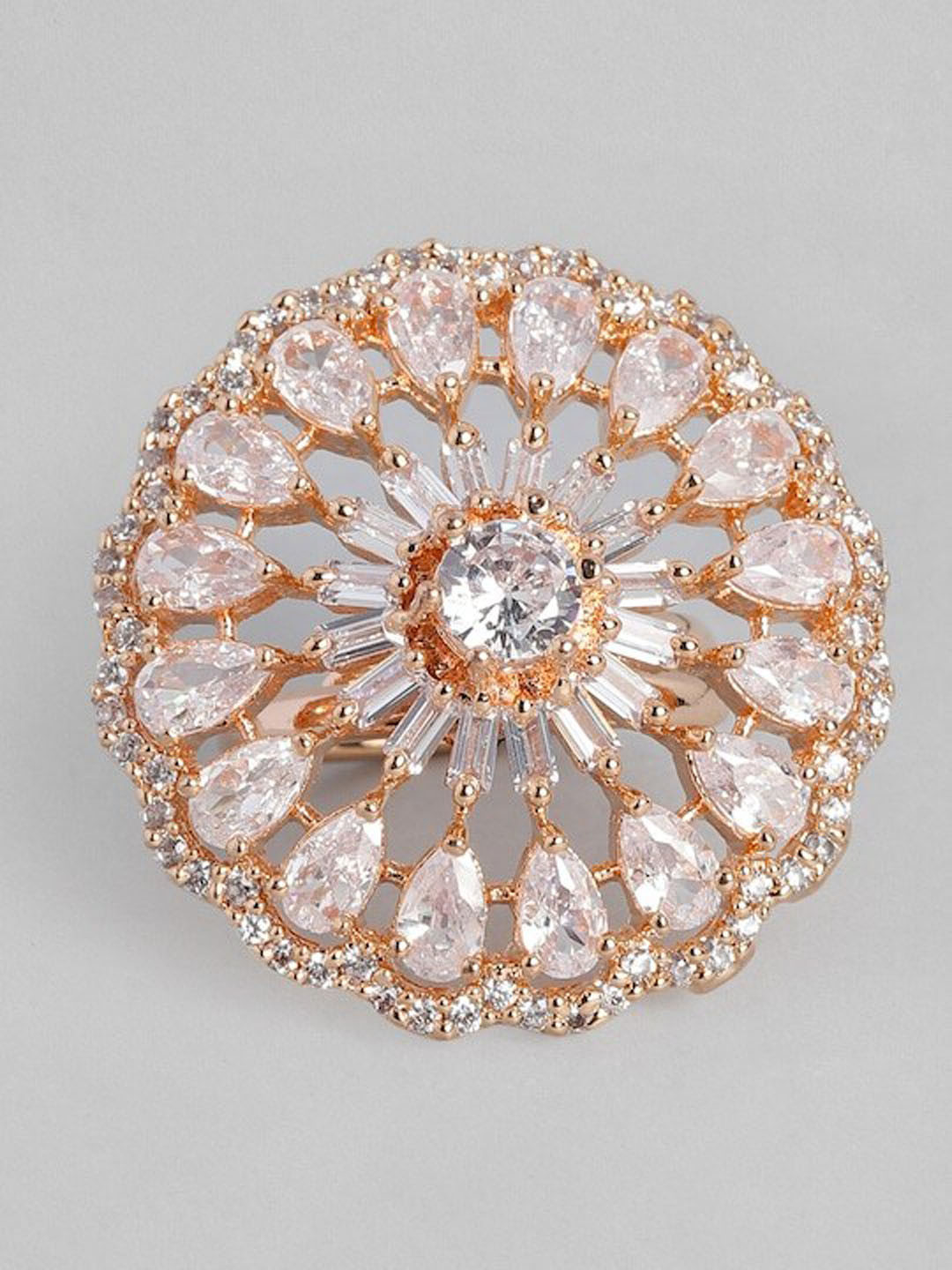 

justpeachy Rose Gold-Plated Stone-Studded Adjustable Finger Ring
