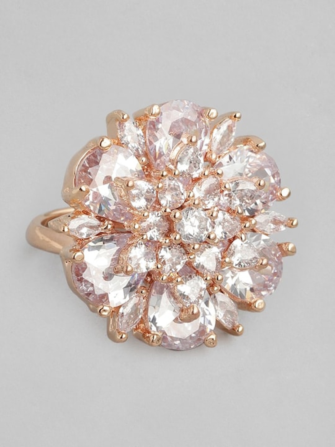 

justpeachy Rose Gold-Plated Stone-Studded Circular Shape Finger Ring