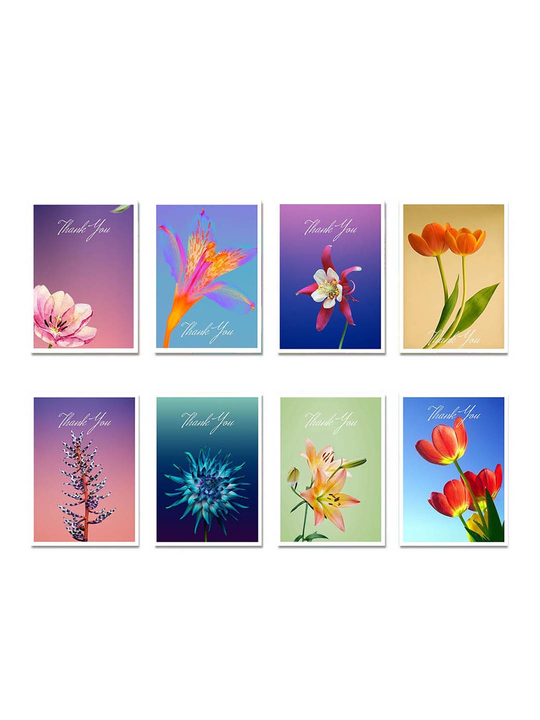 

K&U 8Pcs Floral Printed Notecards With Envelopes, Blue